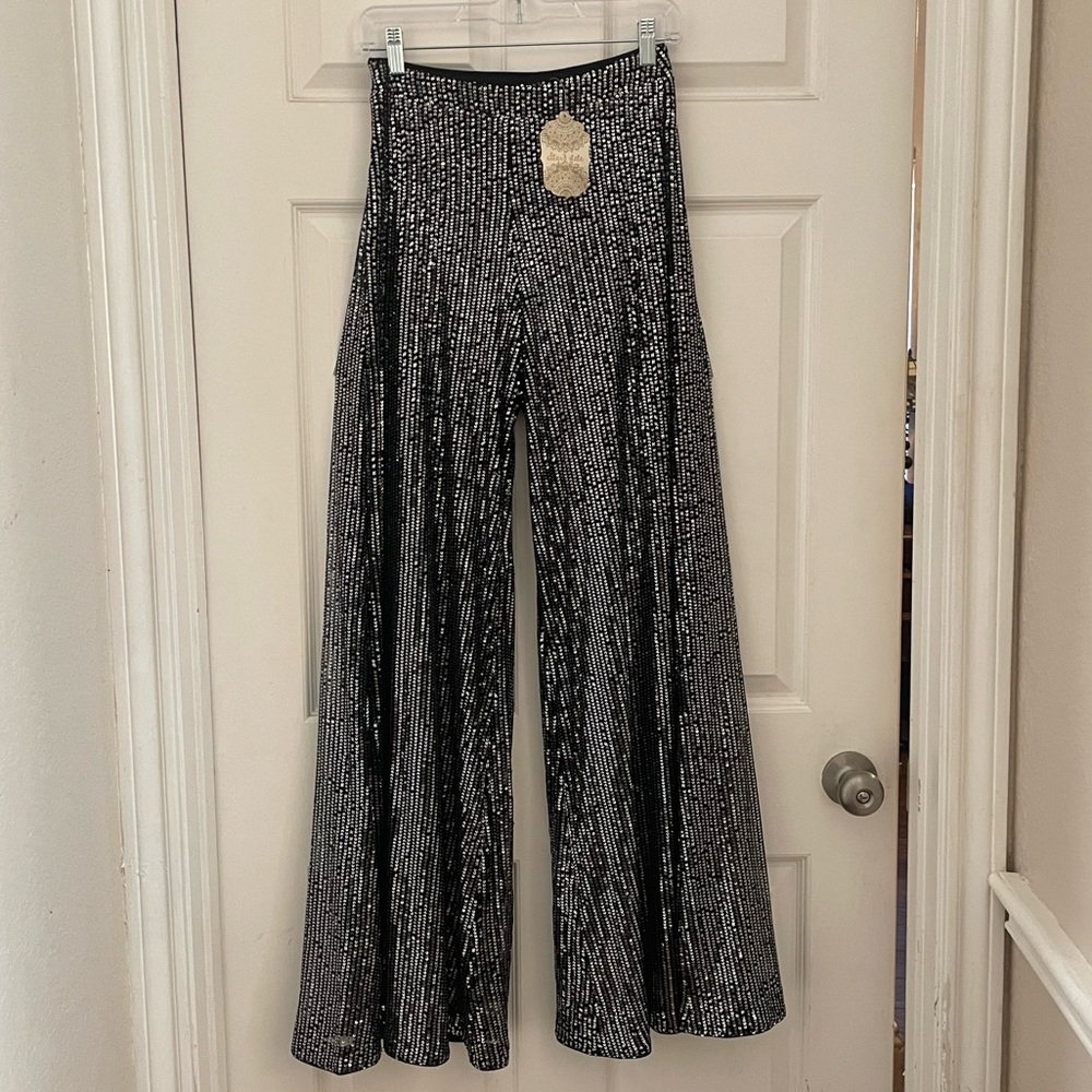 Altar’d State Black Sequin Wide-Leg Pants – Size M